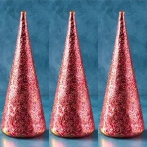 A Set of 3 Anthropologie Glitterville Dewy Stubbled Glass Trees Pink